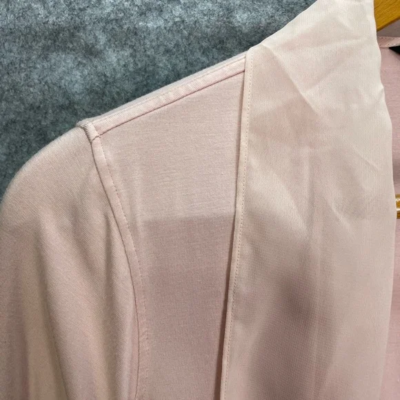 Lauren Ralph Lauren Womens Cardigan PL Petite Large Pink Open Front Chiffon Trim - Picture 2 of 10
